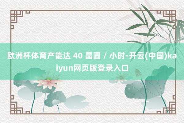 欧洲杯体育产能达 40 晶圆 / 小时-开云(中国)kaiyun网页版登录入口